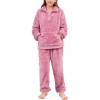 imageFlygo Girls Boys Fuzzy Pants Set Fleece Sweatsuit Flannel Fluffy 14 Zip Sweatshirt Pants Sets 2 Piece Outfits 514YearsPink