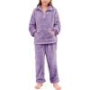 imageFlygo Girls Boys Fuzzy Pants Set Fleece Sweatsuit Flannel Fluffy 14 Zip Sweatshirt Pants Sets 2 Piece Outfits 514YearsPurple