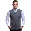 imageFlygo Mens Basic Slim Fit VNeck Pullover Sweater Vest Wool Blend Knit VestDark Grey