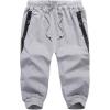 imageFlygo Mens Cotton Casual Shorts 34 Jogger Capri Pants Below Knee Cropped Pants Zipper PocketsLight Grey