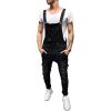 imageFlygo Mens Juniors Slim Denim Trousers Bib Overalls Ripped Jean JumpsuitsBlack