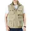 imageFlygo Mens Utility Casual Hooded Outdoor Work Fishing Travel Photo Vest Jacket with PocketsKhaki