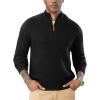imageFlygo Quarter Zip Pullover Sweaters for Men Casual Long Sleeve Knitted Textured Mock Neck Polo SweaterBlack