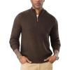 imageFlygo Quarter Zip Pullover Sweaters for Men Casual Long Sleeve Knitted Textured Mock Neck Polo SweaterBrown