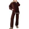 imageFlygo Sweater Sets Women 2 Piece Outfits Long Sleeve Pullover Sweater Tops Wide Leg Pants Lounge Set TracksuitsBrown