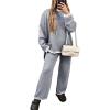 imageFlygo Sweater Sets Women 2 Piece Outfits Long Sleeve Pullover Sweater Tops Wide Leg Pants Lounge Set TracksuitsGrey