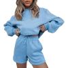 imageFlygo Women 2 Piece Tracksuits Outfits Fleece Oversized Jogging Suit Cropped Pullover Tops ShortsLight Blue