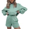 imageFlygo Women 2 Piece Tracksuits Outfits Fleece Oversized Jogging Suit Cropped Pullover Tops ShortsLight Green