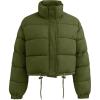 imageFlygo Women Cropped Puffer Jacket Winter Long Sleeve Quilted Puffy Bubble Padded Short Coats with DrawstringArmy Green