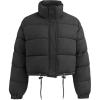 imageFlygo Women Cropped Puffer Jacket Winter Long Sleeve Quilted Puffy Bubble Padded Short Coats with DrawstringGrey