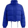 imageFlygo Women Cropped Puffer Jacket Winter Long Sleeve Quilted Puffy Bubble Padded Short Coats with DrawstringRoyal Blue