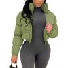 imageFlygo Women Cropped Quilted Puffer Jacket Winter Fashion Long Sleeve Bubble Short Down CoatArmy Green