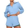 imageFlygo Women Two Piece Tracksuit Long Sleeves Sweatsuit Half Zip Crop Top Sexy Biker Shorts Jogging OutfitBlueM