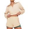 imageFlygo Women Two Piece Tracksuit Long Sleeves Sweatsuit Half Zip Crop Top Sexy Biker Shorts Jogging OutfitYellowXS