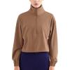 imageFlygo Womens 12 Zip Athletic Yoga Jacket Long Sleeve Active Pullover SweatshirtBrown