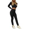 imageFlygo Womens 2 Piece Outfits Long Sleeve Zip Up Crop Hooded Sweatshirt Long Pants Tracksuit SetBlack