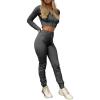 imageFlygo Womens 2 Piece Outfits Long Sleeve Zip Up Crop Hooded Sweatshirt Long Pants Tracksuit SetGrey