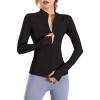 imageFlygo Womens Athletic Lightweight Fullzip Workout Running Yoga Jacket With Thumb HoleBlack