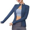 imageFlygo Womens Athletic Lightweight Fullzip Workout Running Yoga Jacket With Thumb HoleDark Blue