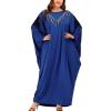 imageFlygo Womens Batwing Plaid Floral Printed Long Short Sleeves Oversized Maxi Dress Sleep Loungewear Tassel Royal Blue One Size