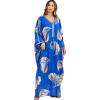imageFlygo Womens Batwing Plaid Floral Printed Long Sleeve Oversized Maxi Dress Sleep LoungewearLeaf BlueOne Size