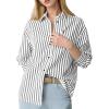 imageFlygo Womens Button Down Striped Shirt Casual Collared Cotton Oversized Long Sleeve Work Blouse TopsBlack