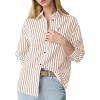 imageFlygo Womens Button Down Striped Shirt Casual Collared Cotton Oversized Long Sleeve Work Blouse TopsBrown