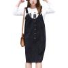 imageFlygo Womens Casual Loose Midi Long Corduroy Pinafore Overall Dress SkirtBlack