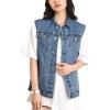 imageFlygo Womens Casual Plus Size Buttoned Distressed Washed Denim Vest Sleeveless Jean Jacket W Chest Flap PocketsBlue