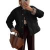 imageFlygo Womens Casual Quilted Puffer Jacket Leopard Lined Collarless Cropped Button Down Winter Warm Lightweight Bomber CoatBlack