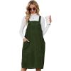 imageFlygo Womens Corduroy Jumper Overall Pinafore Midi Dress Skirt with PocketsArmy Green