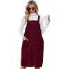 imageFlygo Womens Corduroy Jumper Overall Pinafore Midi Dress Skirt with PocketsBurgundy
