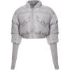 imageFlygo Womens Cropped Puffer Jacket Long Sleeve Thumbhole Padded Bubble Coat Y2K Bomber JacketGrey