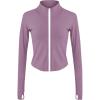 imageFlygo Womens Cropped Workout Jacket 12 Zip Athletic Yoga Pullover Top with Thumb Hole 02 Purple XXLarge