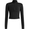 imageFlygo Womens Cropped Workout Jacket 12 Zip Athletic Yoga Running Pullover Tops with Thumb HoleBlackM