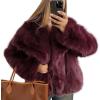 imageFlygo Womens Faux Fur Coat Fluffy Faux Fur Jacket Long Sleeve Lapel Furry Winter Jackets Shaggy Parka Short CoatWineRedS