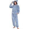 imageFlygo Womens Fluffy Pajamas Sets Fleece Loungewear Pullover Bear Ear Fuzzy Hoodie Plush Pants 2 Piece Sleepwear with PocketsBlue
