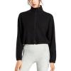 imageFlygo Womens Full Zip Active Running Crop Jacket Casual Long Sleeve SweatshirtBlack