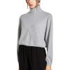 imageFlygo Womens Full Zip Active Running Crop Jacket Casual Long Sleeve SweatshirtGrey