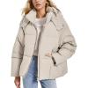 imageFlygo Womens Hoodies Puffer Jacket Zip Up Quilted Hooded Bubble Padded Down Winter Coats Long Sleeve Jackets with PocketsBeige