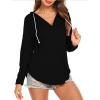 imageFlygo Womens Hoodies Tops Solid V Neck Long Sleeve TShirts Blouse Tunics Drawstring Pullover SweatshirtsBlack