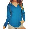 imageFlygo Womens Hoodies Tops Solid V Neck Long Sleeve TShirts Blouse Tunics Drawstring Pullover SweatshirtsBlue
