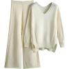 imageFlygo Womens Knitted Outfits Sweater Sets Pullover Jumper Long Pants 2 Piece Set LoungewearBeige