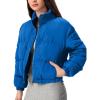 imageFlygo Womens Lightweight Quilted Jacket Long Sleeve Stand Collar Zipper Cropped Puffer Jacket Warm Winter CoatBlue