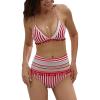 imageFlygo Womens Mesh High Waisted Bikini Set Tassel Trip Hater Neck Top SwimsuitRed Stripe