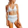 imageFlygo Womens Mesh High Waisted Bikini Set Tassel Trip Hater Neck Top SwimsuitWhite