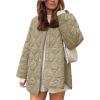 imageFlygo Womens Oversized Quilted Lightweight Jacket Button Down Puffer Padded Outerwear with PocketKhakiL