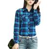 imageFlygo Womens Plaid Fleece Shirt Long Sleeve Button Down Flannel Shacket JacketBlue
