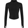 imageFlygo Womens Seamless Slim Full Zip Workout Track Yoga Jacket with Thumb HoleBlack