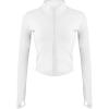 imageFlygo Womens Seamless Slim Full Zip Workout Track Yoga Jacket with Thumb HoleWhite